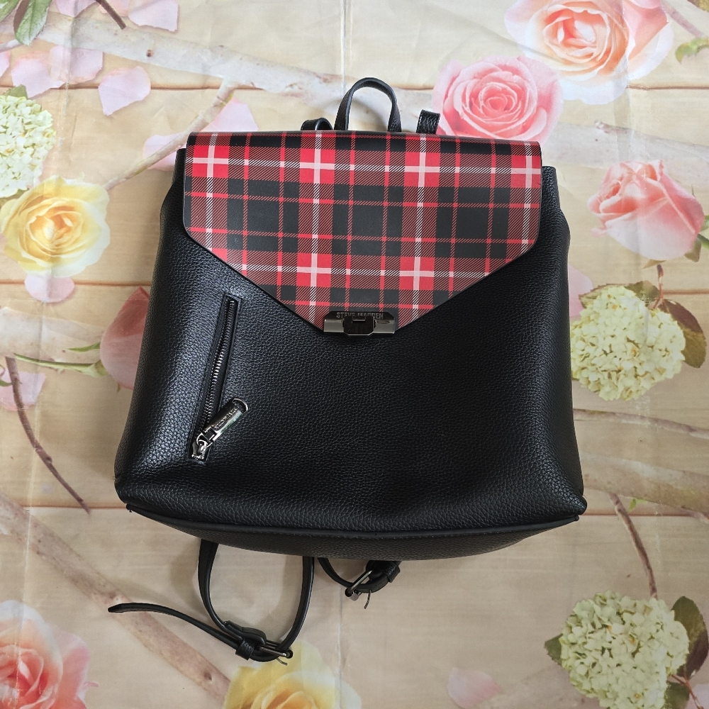 Steve Madden Black & Plaid Backpack